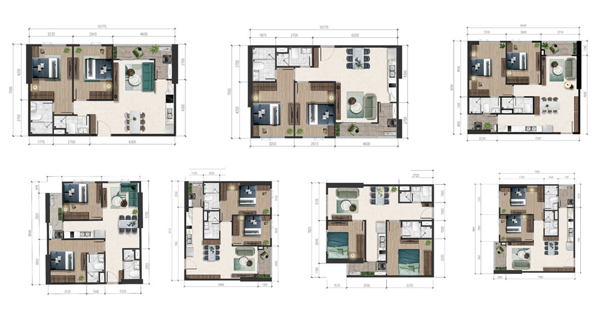 Layout căn hộ 2 phòng ngủ A&T Sky Garden